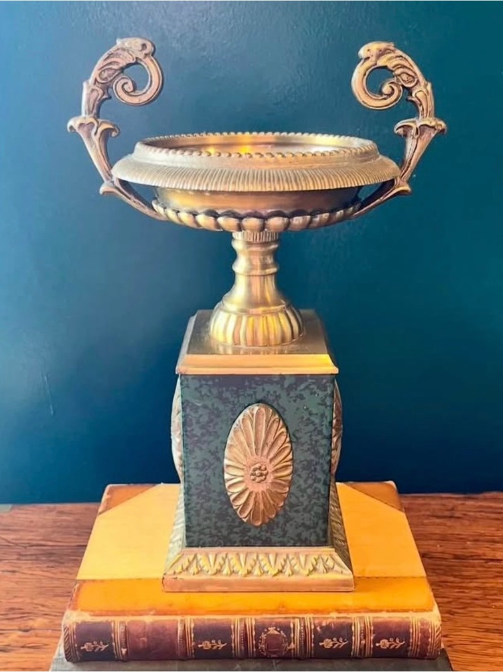 Vintage Ornate Gold and Green Decorative Tazza